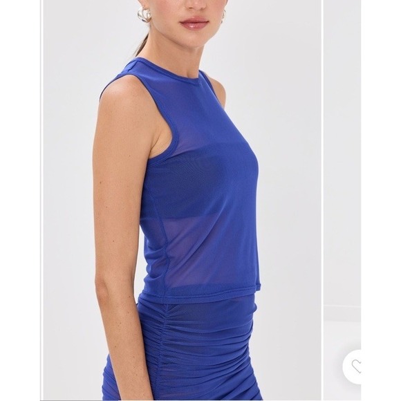 GOOD AMERICAN Mesh Tank Top Capri Blue Women's M Sheer Stretch NWOT Retail $79 - Picture 6 of 6